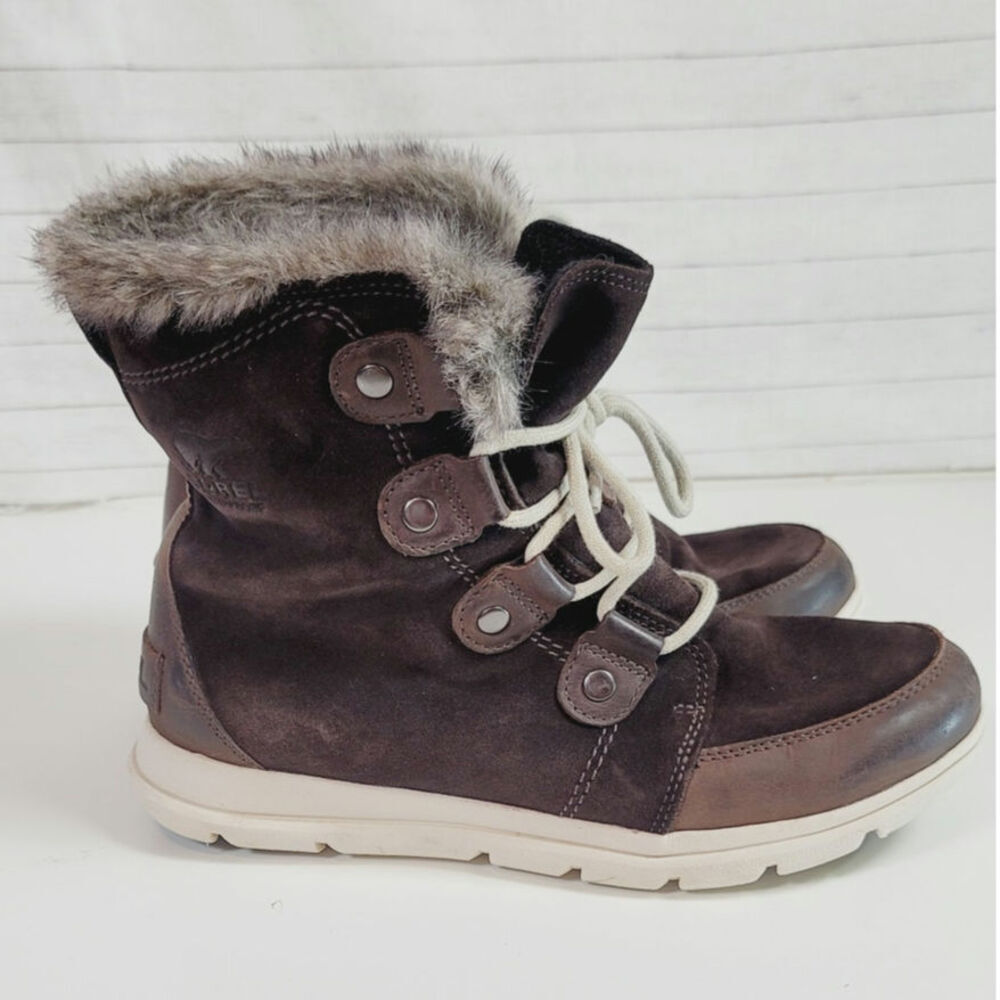 Sorel Explorer Joan Suede Leather Lace Up Ankle Boots In Chocolate Brown, Sz 10
